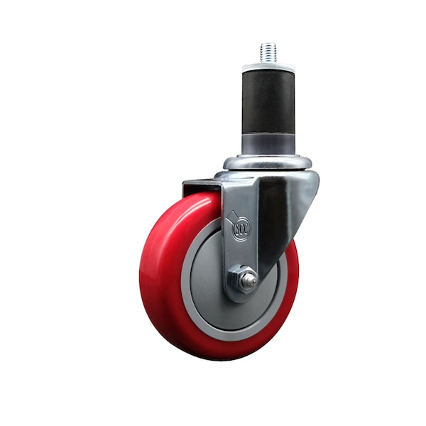 4'' SS Red Poly Wheel Swivel 1-5/8'' Expanding Stem Caster